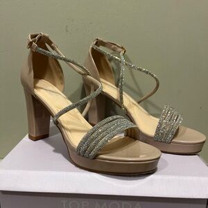 TOP Moda Women's Beige and Silver Sparkle Heels